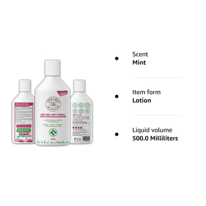 Dog Shampoo For Itchy skin Antibacterial And Antifungal | Natural Medicated Low Lather Safe Formula | Fast Absorbing and Skin Cooling First Aid | Great For Grazes Skin Irritation