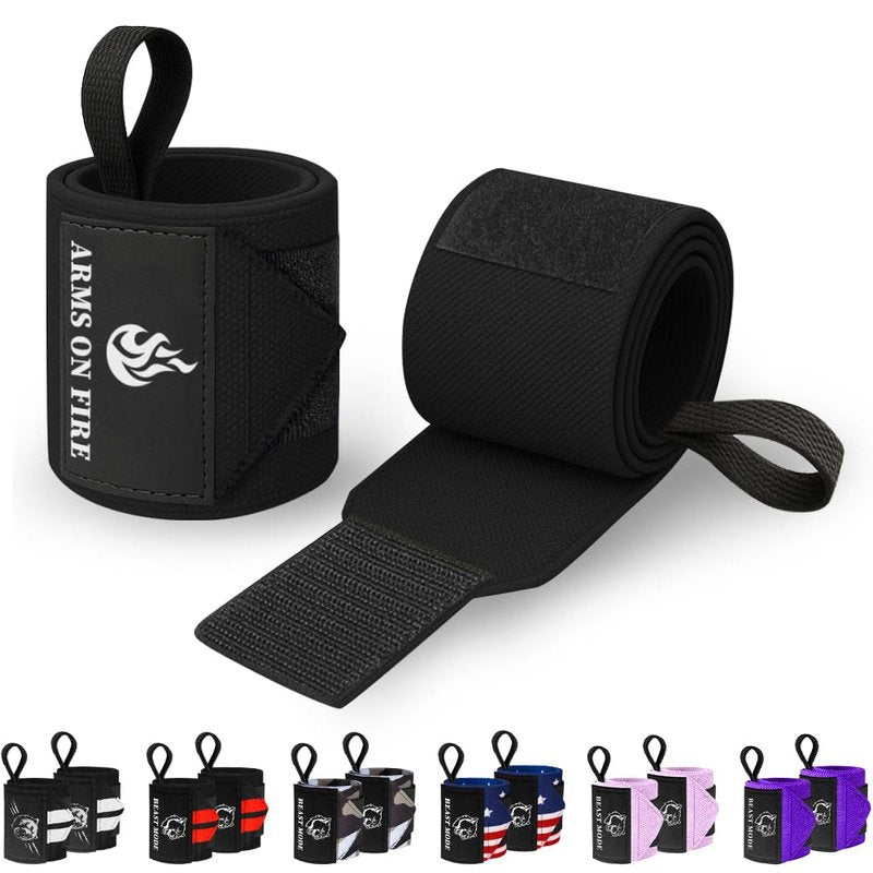 TECEUM Weightlifting Wrist Wraps with Thumb Loop – Black – Arms on Fire – 12 inch – Heavy-Duty Workout Wrist Support & Protection – Ideal for Powerlifting, Strength Training, Bodybuilding