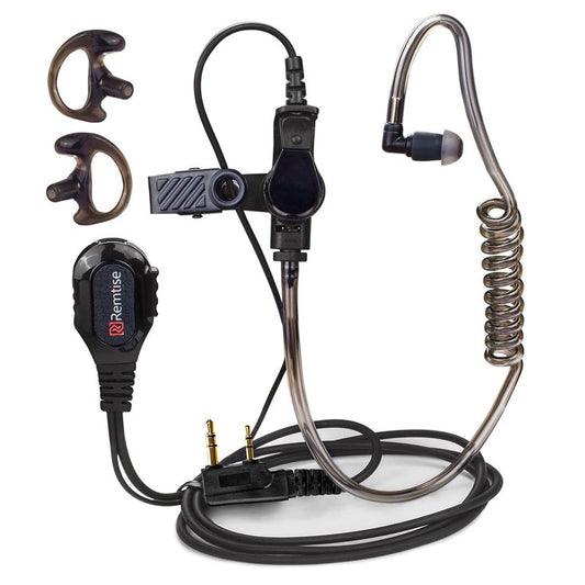 Covert Acoustic Tube Earpiece with Mic for Baofeng UV-5R Walkie Talkies, Surveillance Headset and PTT Compatible with 2 Way Radios Brands Baofeng and Kenwood, Puxing, Wouxun (Black)