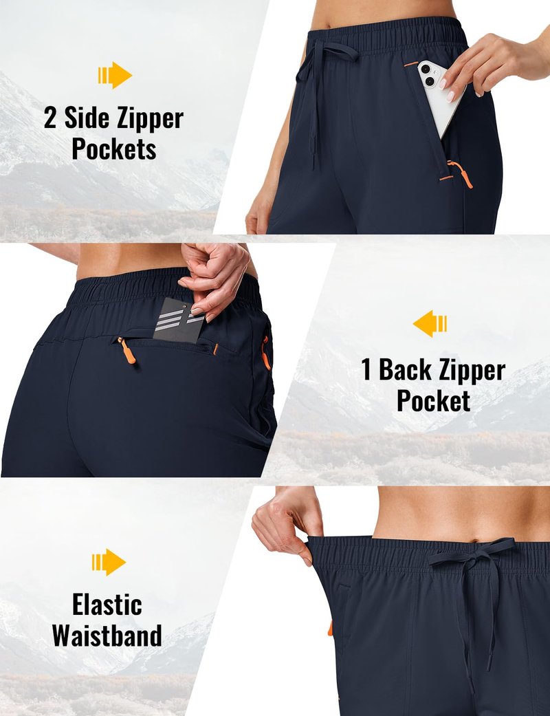 Rdruko Women's Hiking Shorts 8" Quick Dry Lightweight Water Resistant Outdoor Travel Shorts with Pockets, Navy Blue, L