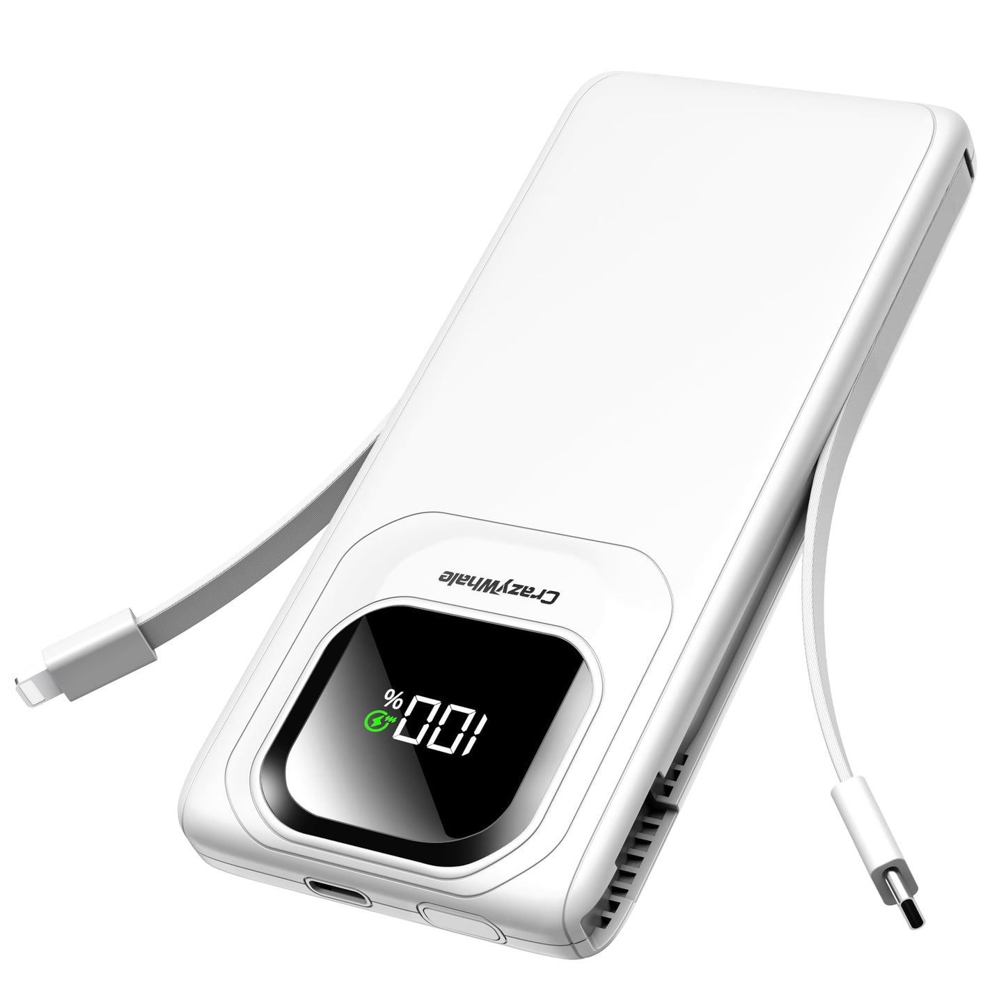 Portable Charger with Built-in Cables,22.5W Super Fast Charging Power Bank Slim Phone Charger,10000mAh Travel Battery Pack Battery Bank with Smart LED Display for iPhone, Android & USB-C Devices
