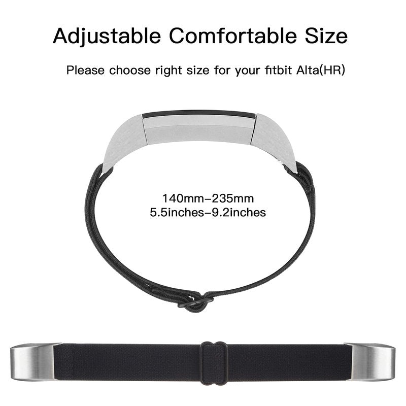 Adjustable Elastic Bands Compatible with Fitbit Alta/Alta HR, Soft Stretchy Nylon Sports Breathable Replacement Wristbands for Women Men (Black)