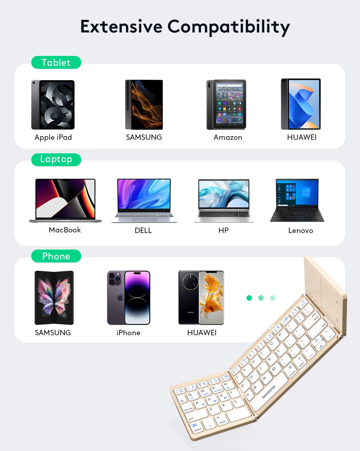 Samsers Foldable Bluetooth Keyboard with Touchpad - Portable Wireless Keyboard with Holder, Rechargeable Full Size Ultra Slim Pocket Folding Keyboards for Android Windows iOS Tablet & Laptop - Black