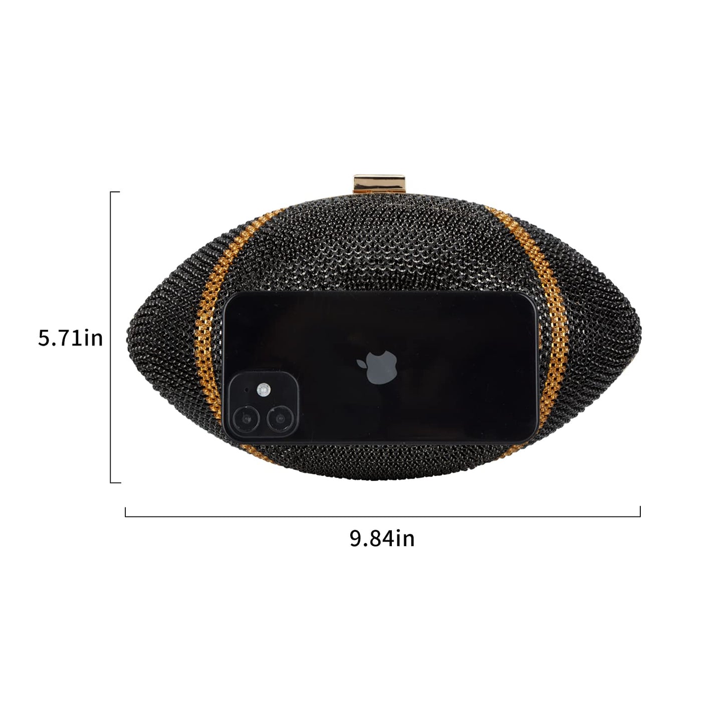 Gripit Bling Rhinestone Football Shaped Rugby Quirky Bag Purse Novlety Chain Purse Shoulder Handbag with Crystal for Women Girls,Black