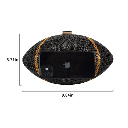 Gripit Bling Rhinestone Football Shaped Rugby Quirky Bag Purse Novlety Chain Purse Shoulder Handbag with Crystal for Women Girls,Black