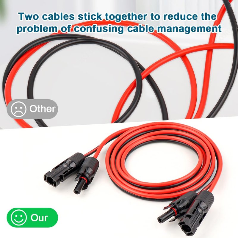 10 AWG Solar Extension Cable 25FT, Flexible Solar Panel Wire with Male to Female Connector Parallel Tinned Copper Wire for Solar Panel, Automotive, RV, Boat, Outdoors