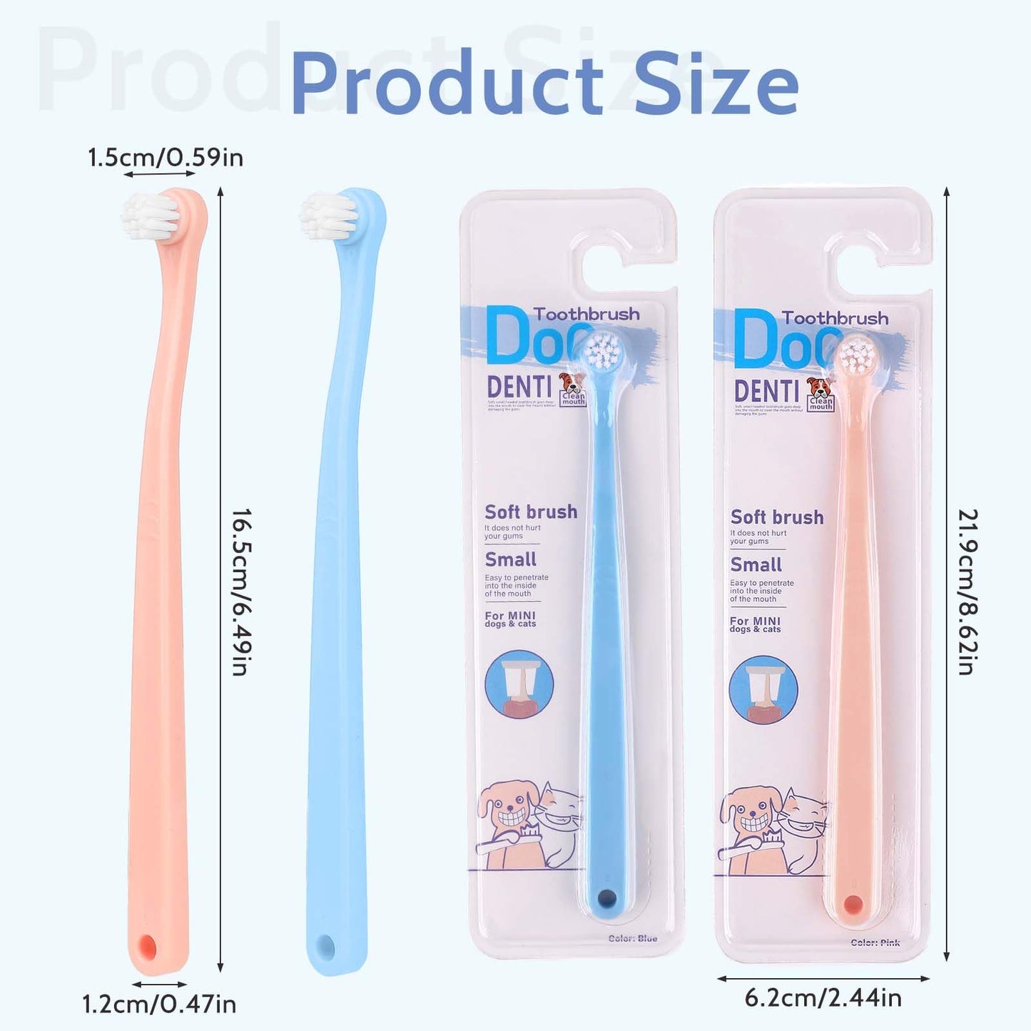 2 Pack Dog and Cat Toothbrush Kit - Mini Head Soft Brush for Deep Clean - Suitable for Puppy, Kitten, Small Pets - Portable Travel Friendly and Easy to Use