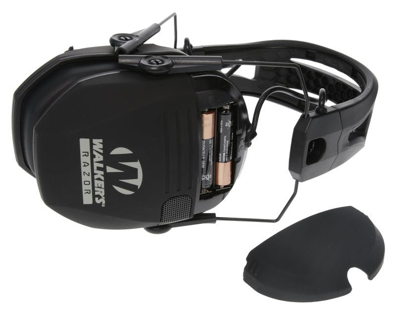 WALKER'S Razor Tacti-Grip Slim Electronic Muff - 23dB NRR Compact Collapsible Non-Slip Headband Hunting Shooting Hearing Protection Earmuffs w/ 2 AAA Batteries, Black