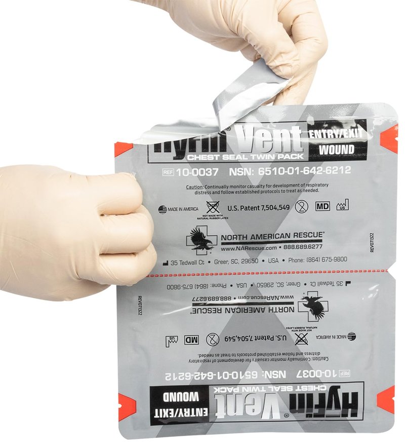 North American Rescue HyFin Vent Chest Seal (Twin Pack) NAR Vented Wound Chest Seals for Trauma, Wounds (10-0037)