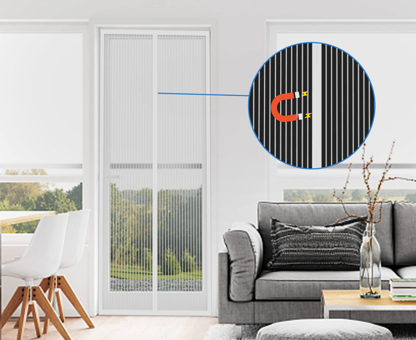 DIKER Fly Screens Doors Nets Patio Curtain Insect Mesh for Keeping Out Flies & Bug, Flyscreen French Doors, Mosquito Double Door Magnetic ScreenFly Doors(80x200cm, White)