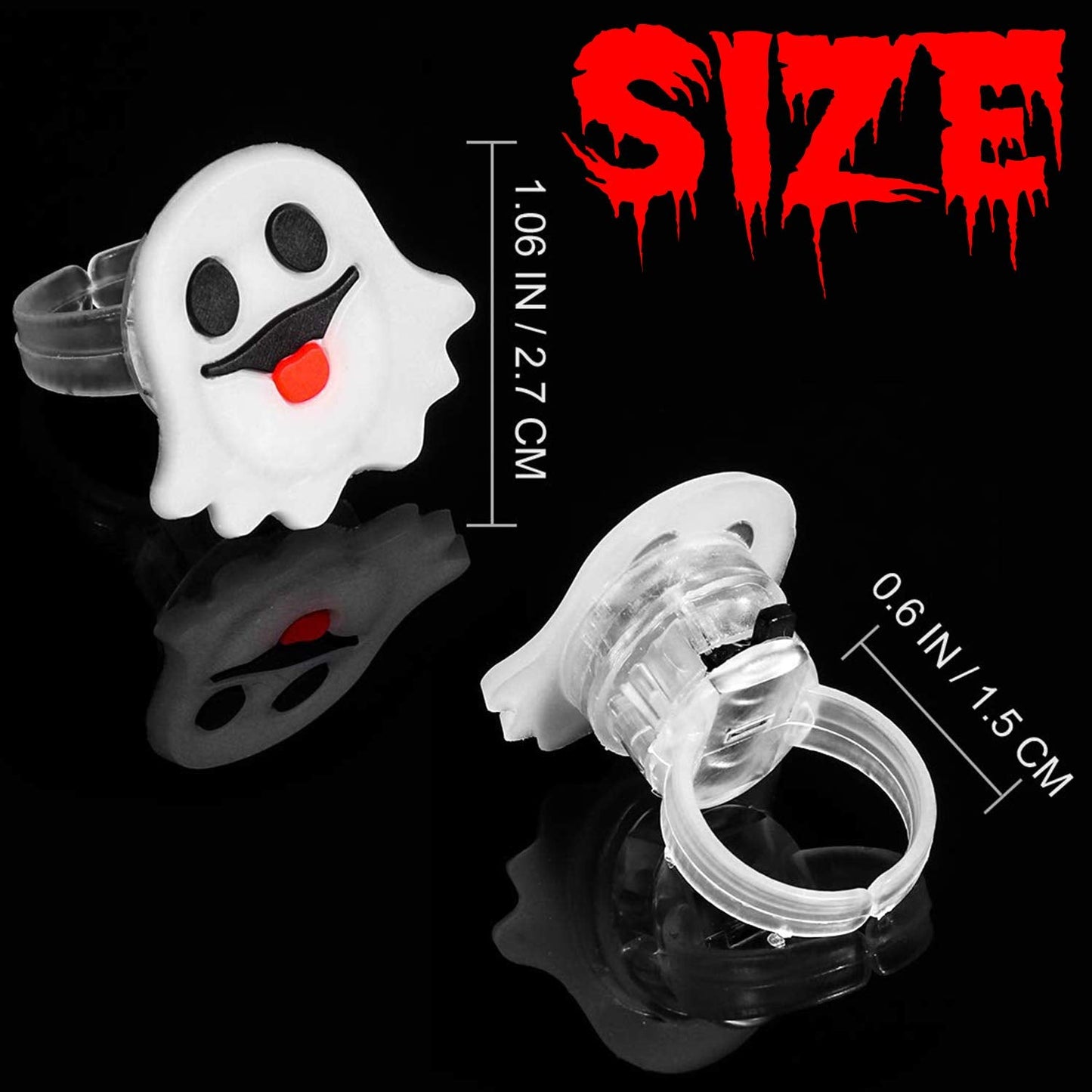50 Pcs Halloween LED Glow Ring, Light Up Toys Glow in the Dark Birthday Halloween Party Favors Decorations Supplies for Adults Flash Finger Rubber Rings 8 Shape Ghost Pumpkin Skeleton Spider Bat