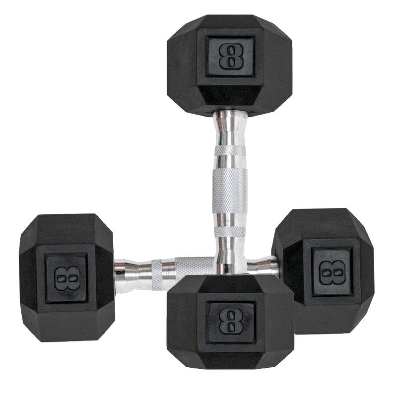 Hex Rubber Encased Dumbbells Set of 2 With Metal Handle for Exercise and Fitness (8 lb, Pair)