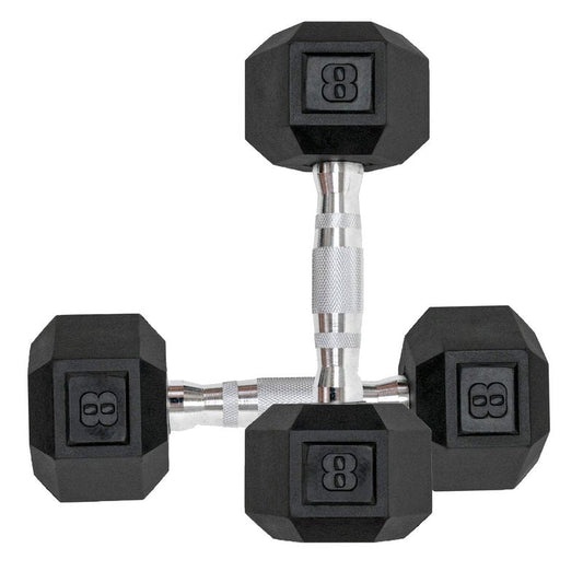 Hex Rubber Encased Dumbbells Set of 2 With Metal Handle for Exercise and Fitness (8 lb, Pair)
