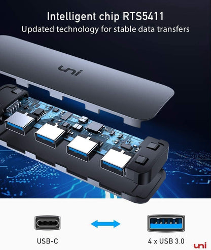 uni USB C Hub, USB Type C to 4-Port USB 3.0 Adapter, [5Gbps, Aluminium, Nylon] Ultra Slim USB Hub USB C to USB, Thunderbolt 3 Data Hub for MacBook Pro/Air iPad Pro XPS Chromebook iPhone15 Pro Galaxy
