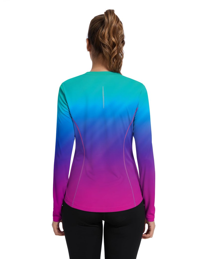 Avoogue Womens Rashguard Long Sleeve with Thumb Holes Moisture Wicking UV Protection Shirts Workout Hiking Tops(Gradient Rainbow,M)
