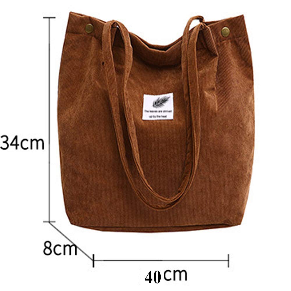Funtlend Cord Bag Womens Large Corduroy Tote Bag Women Shoulder Handbags for School Shopping Work College Casual (Green)