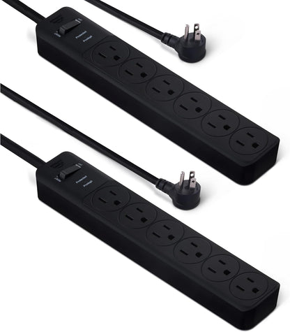 Amazon Basics Rectangle 6-Outlet, 600 Joule Surge Protector Power Strip, 2ft, Small, White, 2-Pack