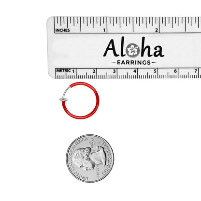 Aloha Earrings - Clip On Hoop Earrings for Women - Silver and Gold-Tone Brass Spring Hoops for Non-Pierced Ears