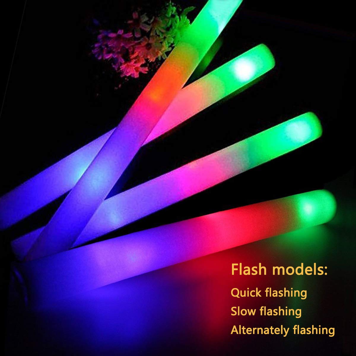 ColorHome Glow Sticks Bulk - 24 Pcs LED Foam Sticks Glow Batons with 3 Modes Flashing Effect, Glow in The Dark Party Supplies for Party Wedding Birthday Concert Halloween Christmas