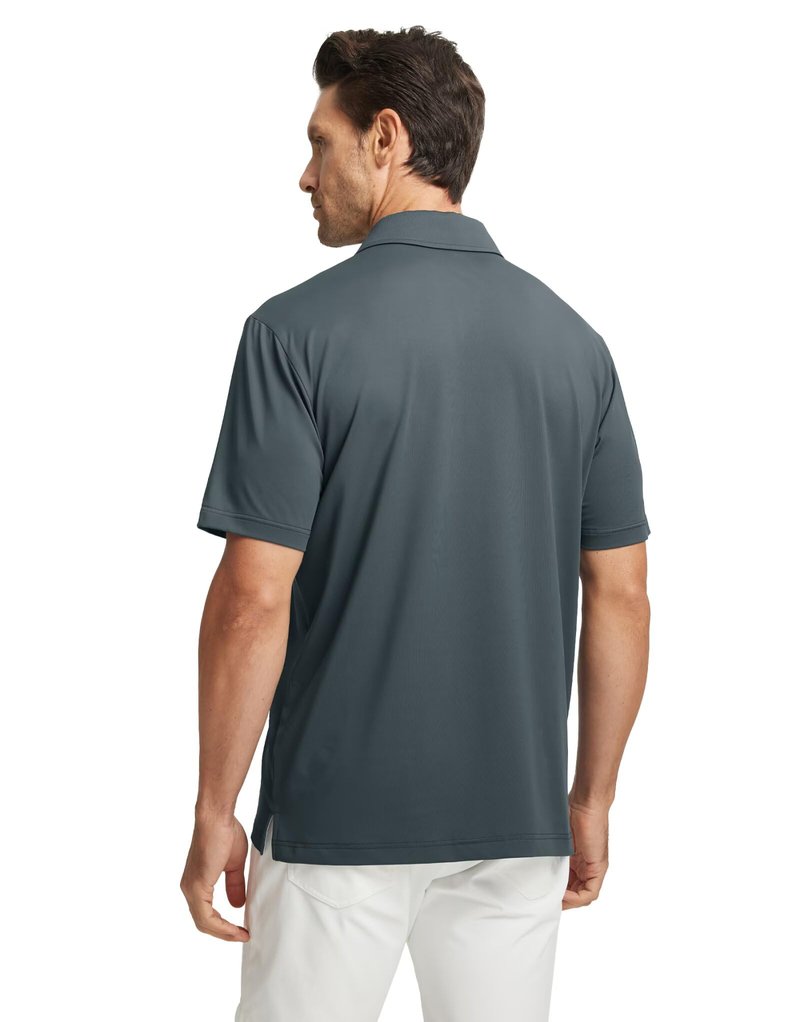 M MAELREG Golf Polo Shirts for Men Chest Striped Print Business Casual Collared Moisture Wicking Dry Fit Golf Polos Dark Grey