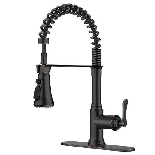 FORIOUS Rustic Kitchen Faucet with Pull Down Sprayer Oil Rubbed Bronze, 3 Modes Stainless Steel High Arc Vintage Spring Sink Faucet 1 or 3 Holes for Pot Filler, Farmhouse Camper Wet Bar