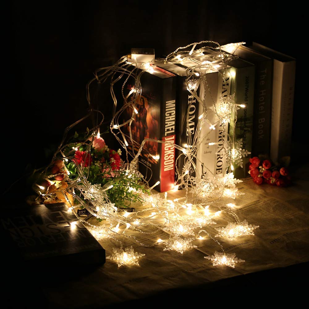Senofun Snowflakes LED Curtain Lights Color Changing 11.5ft 16 Snowflakes Fairy Lights 80pcs LED Snowflake Lights for Home, Church, Wedding, Birthday (Snowflakes-Warm White)