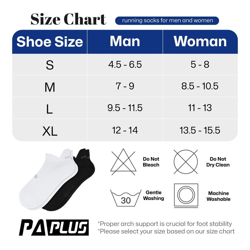 PAPLUS 6 Pairs Running Socks Men and Women - Cushioned Moisture Wicking Anti-Blister Mens Ankle Socks (black+white)
