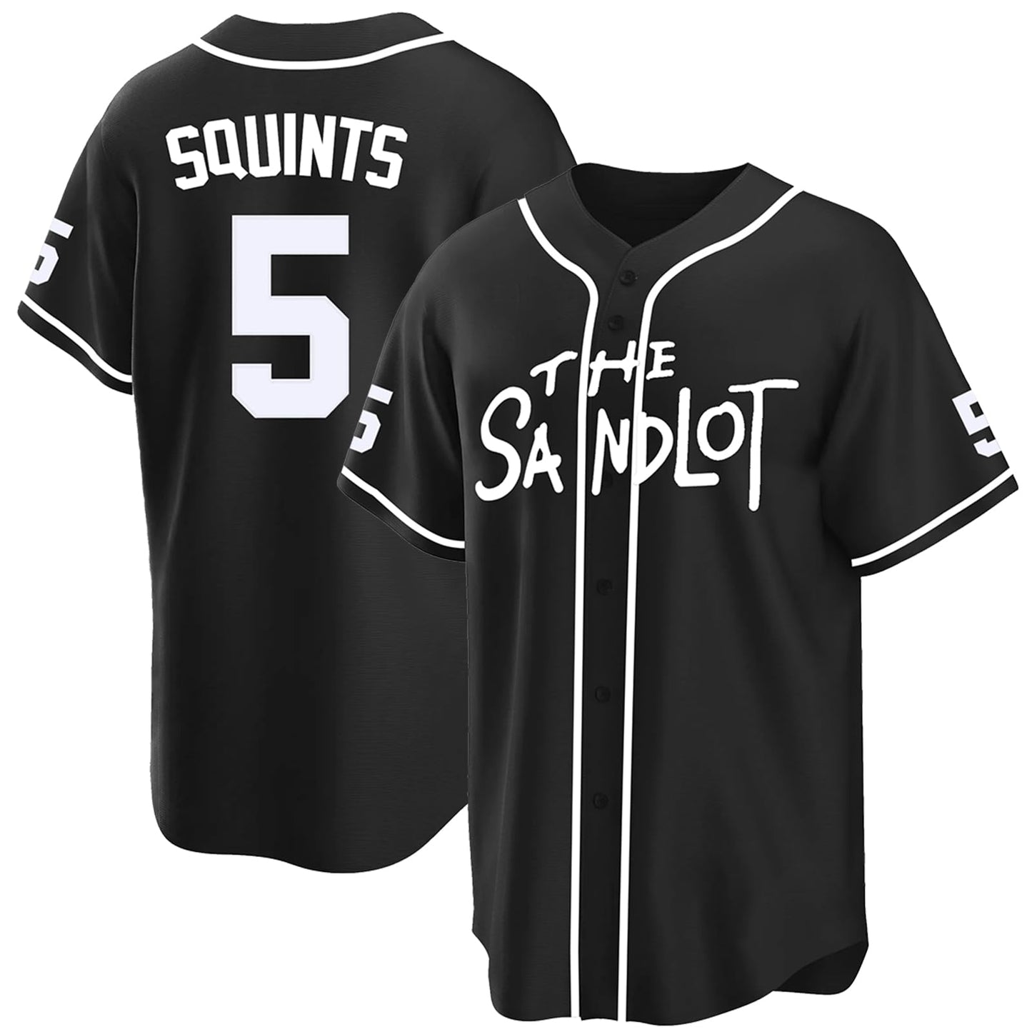 Tocament The Sandlot Baseball Jersey,#5 Squints Button Down Short Sleeve,90s Classic Breathable for Men Sports Legend Jerseys (Black,Large)