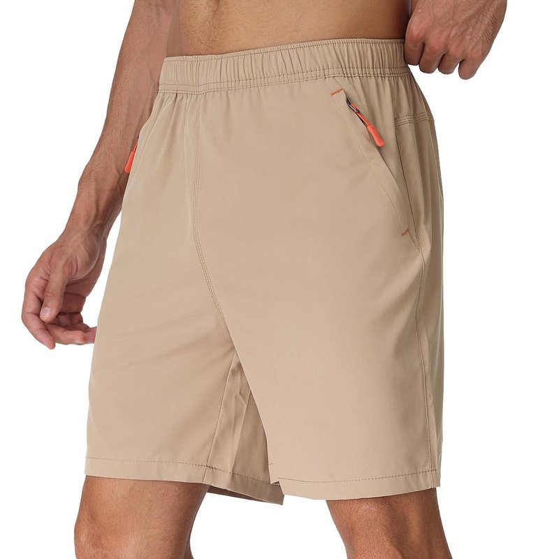 Rapoo Athletic Shorts for Men Gym Workout Shorts 7 Inch Inseam with Zipper Pockets Summer Quick Dry Lightweight Breathable Elastic Waist Sports Running Shorts for Men Khaki XL