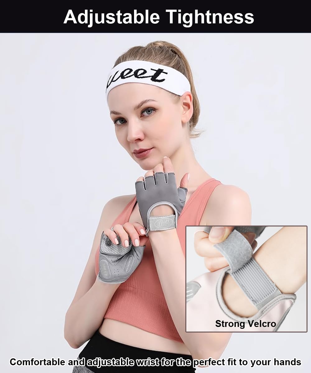 SUJAYU Workout Gloves for Women & Men, Anti-Slip Fingerless Gloves for Weightlifting, Gym, Fitness, Cycling (Pink, Large)