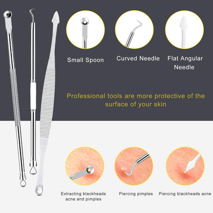 Pimple Popper Tool Kit - Boxoyx 10 Pcs Blackhead Remover Comedone Extractor Kit with Box for Quick and Easy Removal of Pimples, Blackheads, Zit Removing, Forehead,Facial and Nose (Black)