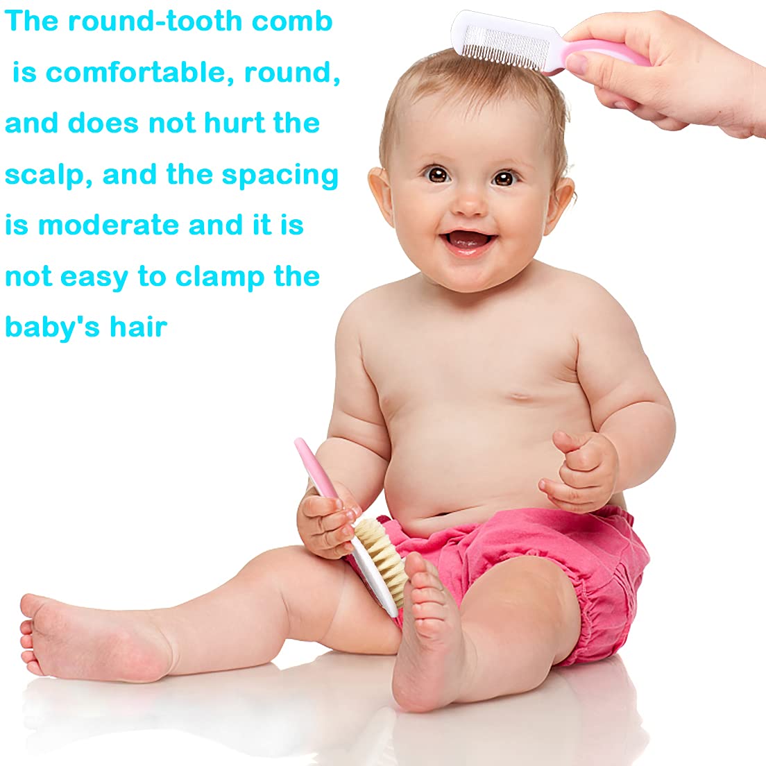 Baby Hair Brush &Silicone Baby Cradle Cap Brush Set, for Newborns & Toddlers-Natural Soft Goat Bristles-Ideal for Cradle Cap-Perfect Baby Registry Gift (Pink)