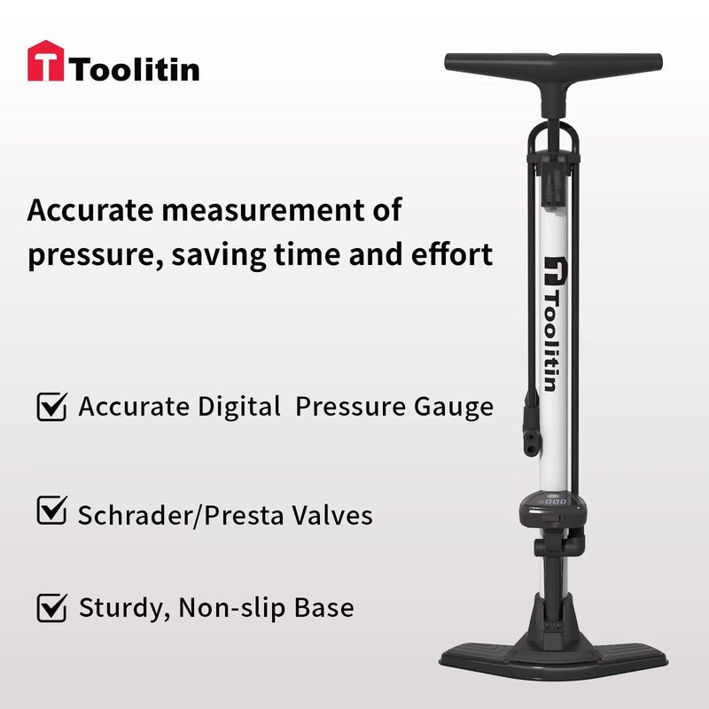 TOOLITIN Bike Pump with Precision Digital Pressure Gauge,Floor Bicycle Tire Pump Compatible with Presta and Schrader Valve, Air Pump for Bicycle, Balls, Scooter, etc.