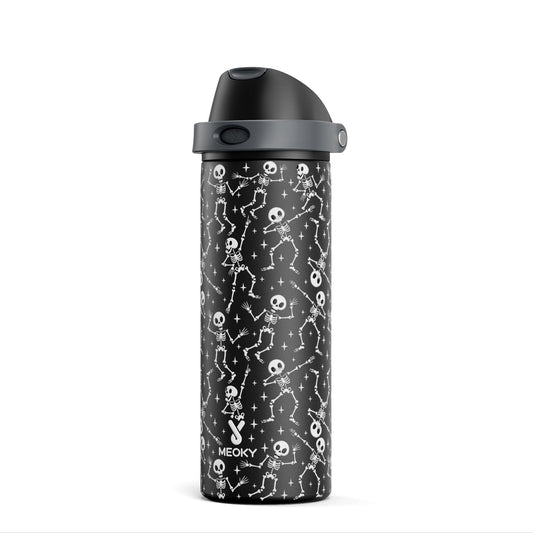 24 oz Halloween Insulated Water Bottle: Meoky Stainless Steel Water Bottle with 2-in-1 Straw Lid - Leak Proof, Cold for 24 Hours, Protective Silicone Base, Halloween Gifts for Women Men, Pop Skull