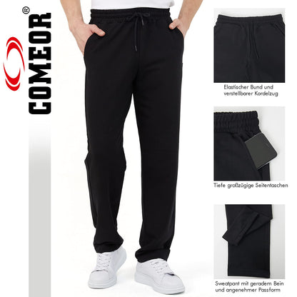COMEOR Men's Cotton Jogging Pants - Long Men's Sweatpants - Men's Jogger Training Trousers, Relaxing Track Suit Bottom (Black, M)