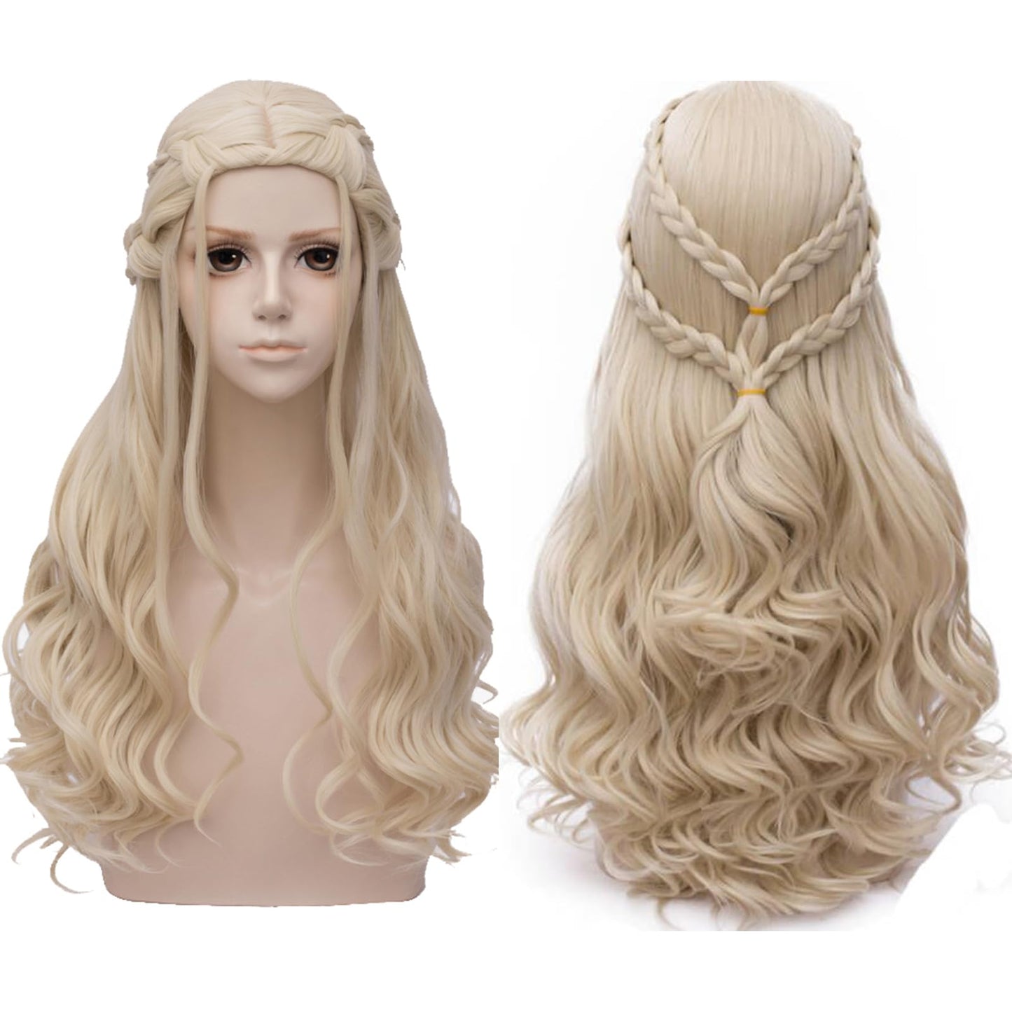 Probeauty Long Blonde Braid Wig Women Halloween Costume Cosplay Wig Cap ( Curly Braid B)