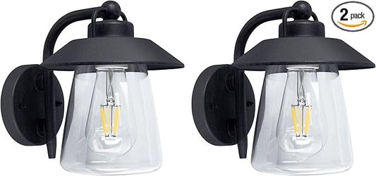 LUTEC 2 Pack Outdoor Indoor Exterior Light Fixture, Farmhouse Barn Wall Sconce, Matte Black Finish Anti-Rust Wall Mount Light, Waterproof Wall lamp with Clear Glass for Porch, Exterior, Patio