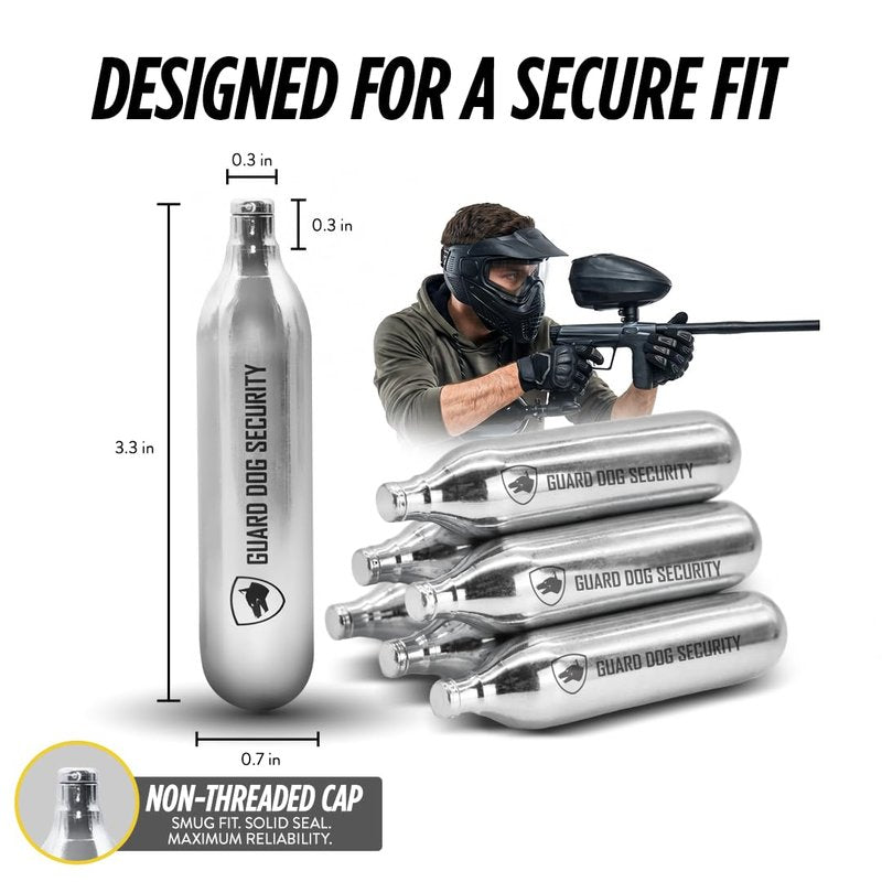 Guard Dog Security 12 Gram Co2 Cartridges, Non-Threaded, CO2 cartridges BB Gun, CO2 BB Pistol, CO2 Airsoft Pistol, and CO2 Paintball Markers, Snug fit, Solid Seal (Pack of 50)