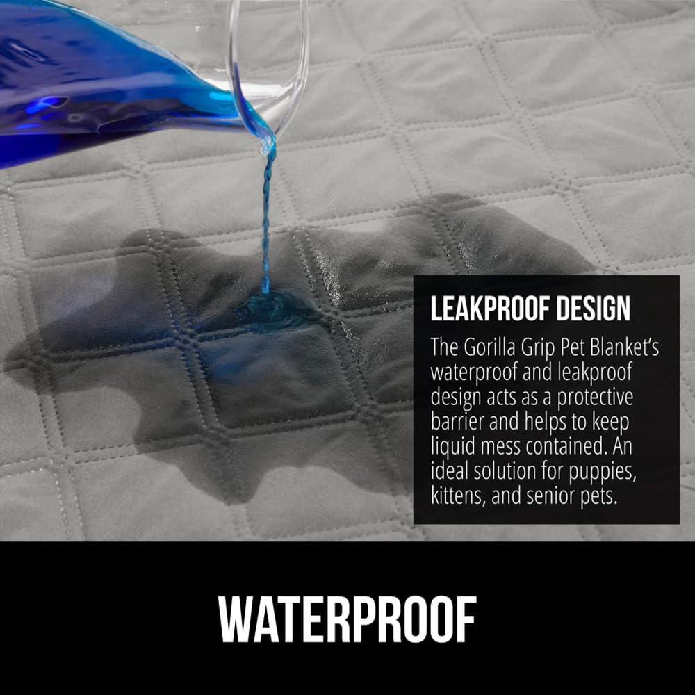 GORILLA GRIP Waterproof Dog Blanket, 82x102 Couch Cover for Dogs Washable, Protects Sofa, Furniture, Crate, Car, RV Essentials Pet Supplies, Tear and Slip Resistant Leakproof Cushion Cover, Light Gray