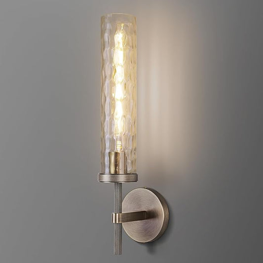 Brass Sconces Wall Lighting 19.48" with Rippled Glass Shade, Solid Knurled Brass Wall Sconces, Vintage Industrial Sconce Lamps for Bedroom Bathroom Entryway & Staircase Mirror Decor(Including Bulb)