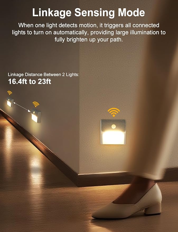 LED Linkage Motion Sensor Night Light, Magnetic Stick-On Motion Activated Light, Rechargeable Battery Powered Wall Lamp, Dimmable Warm White Light, for Bedroom, Hallway, Stairs, Kitchen, 5 Pack