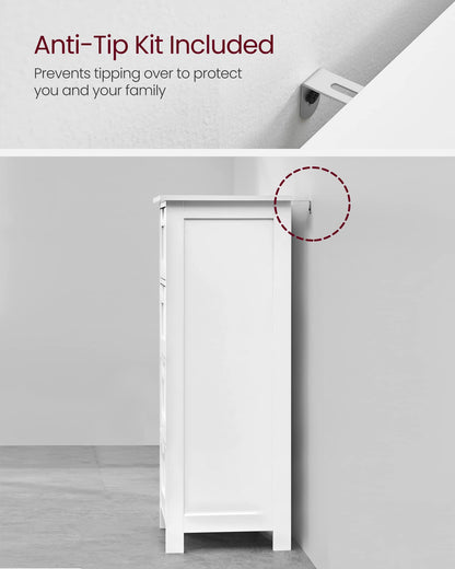 VASAGLE Bathroom Floor Storage Cabinet, Bathroom Storage with 4 Drawers, Bathroom Cabinet Freestanding, 30 x 30 x 82 cm, Modern Style, White LHC40W