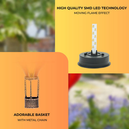 Festive Lights - 45cm Solar Power Rainbow Stain Cool Fiesta Realistic Flame Outdoor Hanging SMD LED Hot Air Balloon Lantern - Multicoloured Glass Effect Flaming Garden Light with Handle