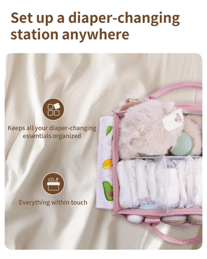 CEI-CEI Baby Diaper Caddy Organizer Large Nursery Storage Basket with Handles for Newborn Essentials, Portable Car Organizer for Diapers(Pink)