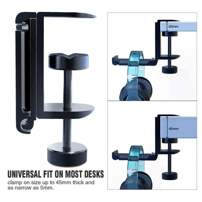 APPHOME 2Pack Upgrade Foldable Headphone Stand Under Desk PC Gaming Headset Hanger Holder Hook Clamp with Built in Cable Clip Organizer Space Save Mount Fold Upward Not in Use, Universal Fit, Black