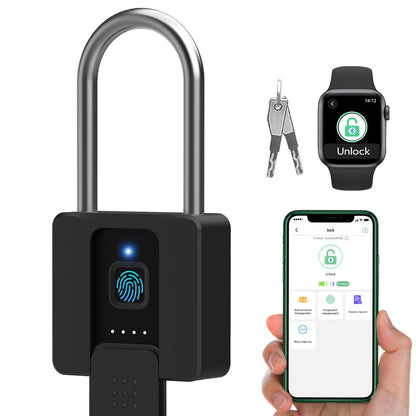 Dhiedas Fingerprint Gate Lock, 2.7'' Long Shackle Heavy Duty Smart Padlock with Key Fingerprint Bluetooth, Waterproof Biometric Keyless Gate Lock for Outdoor Fence Shed Yard Storage Door