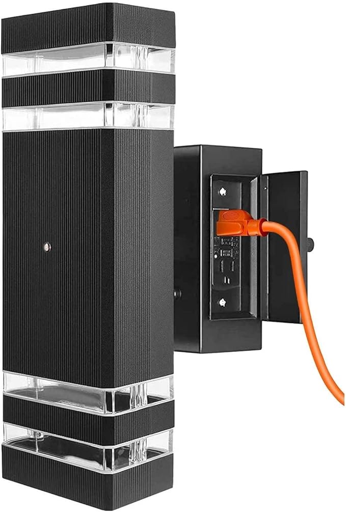 Outdoor Lighting with GFCI Outlet, Dusk to Dawn Porch Lights with Outlet, Modes Exterior Light Fixture Waterproof, Outside Lights for House Front Door Patio Garage