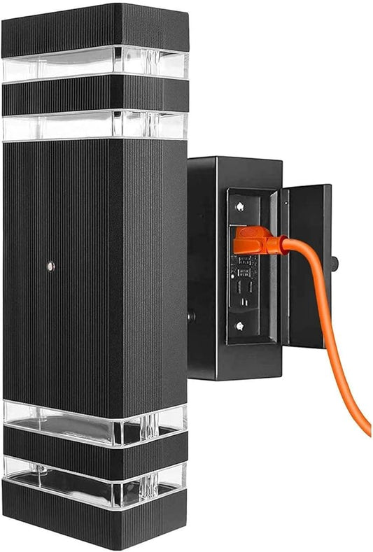 Outdoor Lighting with GFCI Outlet, Dusk to Dawn Porch Lights with Outlet, Modes Exterior Light Fixture Waterproof, Outside Lights for House Front Door Patio Garage