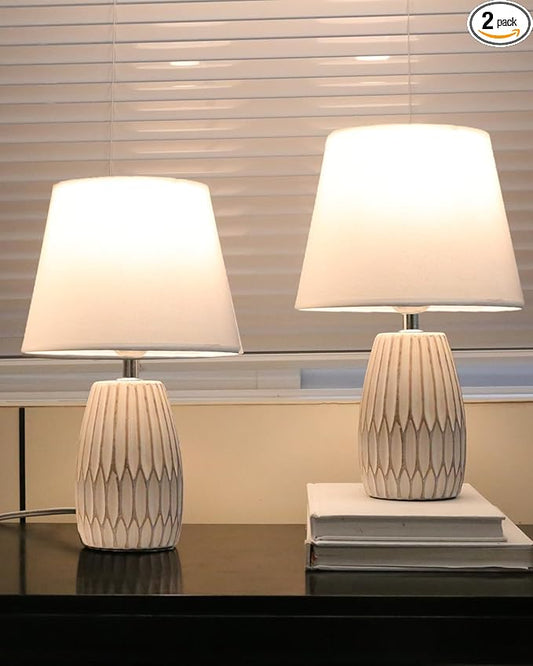 Small Table Lamp Set of 2, Boho White Lamps for Night Stands,Beside Lamp for Living Room,Beed Room,Kid’S Room,Kitchen,Minimalist Ceramic Side Table Lamp(Bulb Not Included)