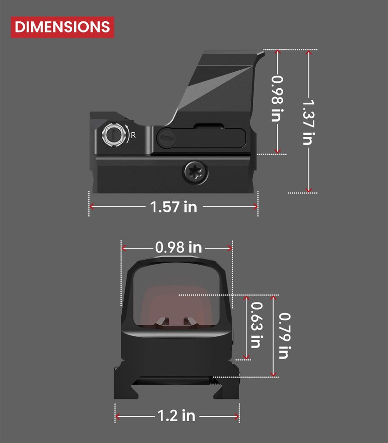 VOTATU PMD505-R Micro Red Dot for RMS/RMSc Footprint, Multiple Reticle Reflex Sight with Picatinny Mount - Shake Awake Optic for Pistol - 2 MOA Dot 46 MOA Circle
